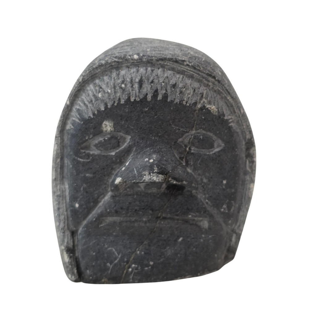 Inuit‎ Aboriginal Black Soapstone Face Carving Josi E.E Signed 5-61726 Sculpture